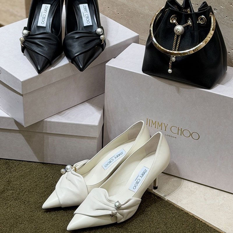 JIMMYCHOO-07092 지미추 2026SS 여름용 플리츠 펄 포인트 토 하이힐