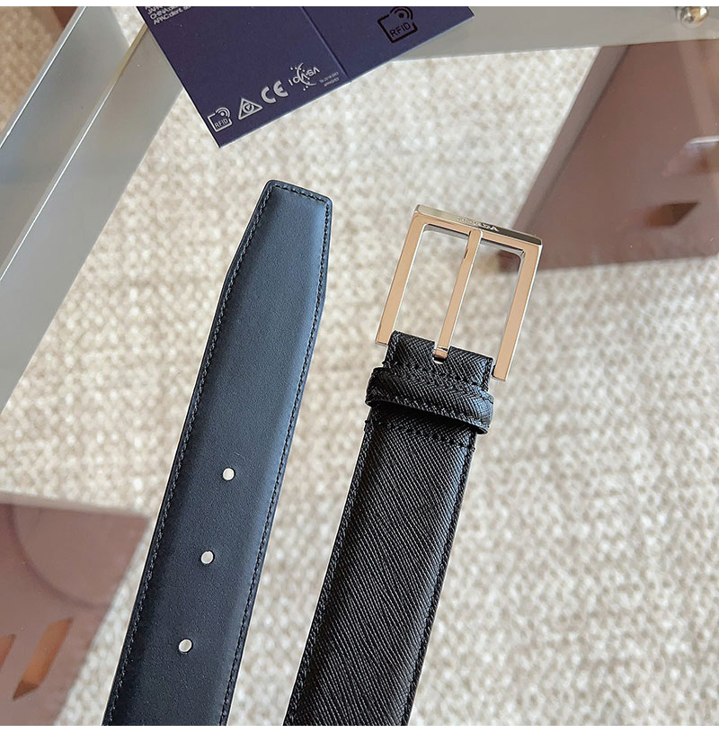 PRADA-07177 PRADA 프라다 남성용 벨트 은장 블랙 (폭 35mm)
