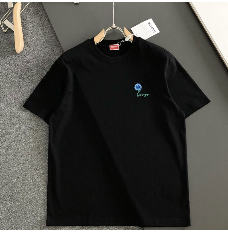 KENZO-072510 겐조 2026SS 봄/여름 최신 라운드넥 자수 패션 반팔 티셔츠
