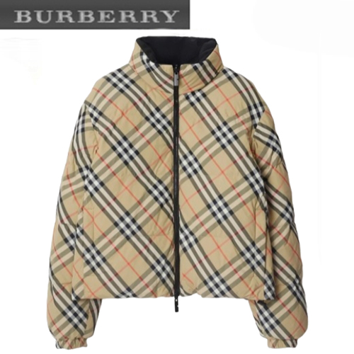 BURBERRY-80961291 버버리 베이지 리버시블 체크 나일론 퍼퍼 재킷 여성용