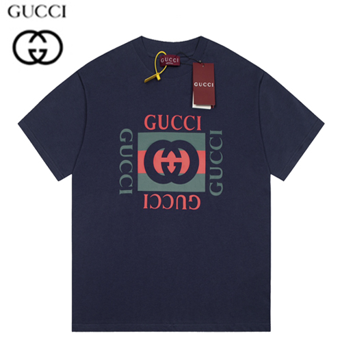 GUCCI-041215 구찌 네이비 프린트 장식 티셔츠 남여공용