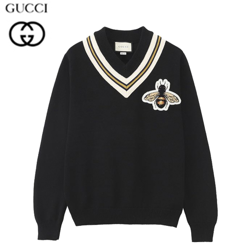 GUCCI-091315 구찌 블랙 꿀벌 아플리케 장식 V넥 스웨터 남여공용