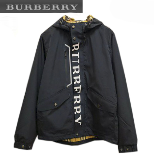 BURBERRY-07257 버버리 블랙 나일론 프린트 장식 야광 바람막이 후드 쟈켓 남성용