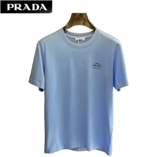 PRADA-04267 프라다 라이트 블루 로고 아플리케 장식 티셔츠 남성용