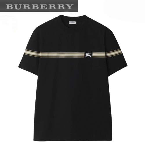 BURBERRY-80910261 버버리 블랙 스트라이프 코튼 티셔츠 남성용