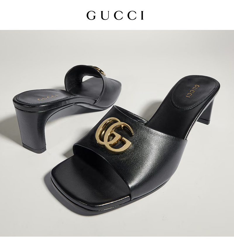 GUCCI-871480 구찌 여성 더블 G 슬라이드 샌들 블랙