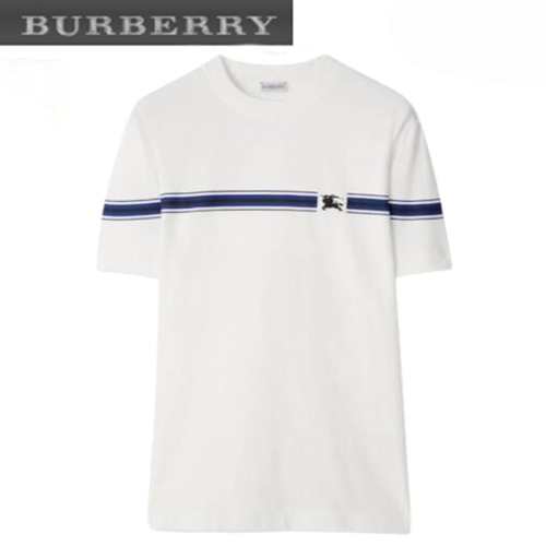 BURBERRY-80904361 버버리 화이트 스트라이프 코튼 티셔츠 남성용