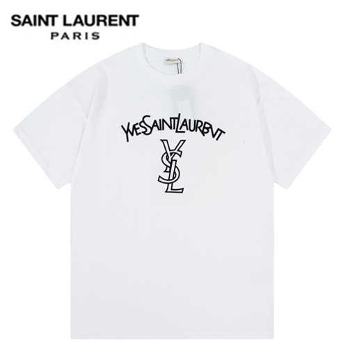 SAINT LAURENT-06132 생 로랑 화이트 로고 아플리케 장식 티셔츠 남여공용