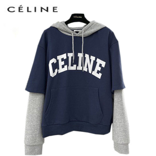 CELINE-09022 셀린느 네이비/그레이 CELINE 프린트 장식 레이어드 후드 티셔츠 남여공용