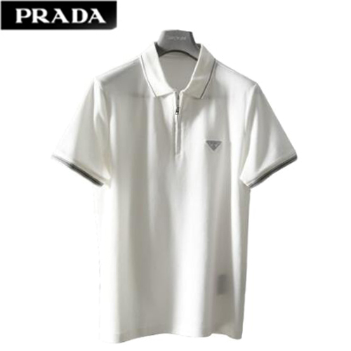 PRADA-06114 프라다 화이트 트라이앵글 로고 폴로 티셔츠 남성용