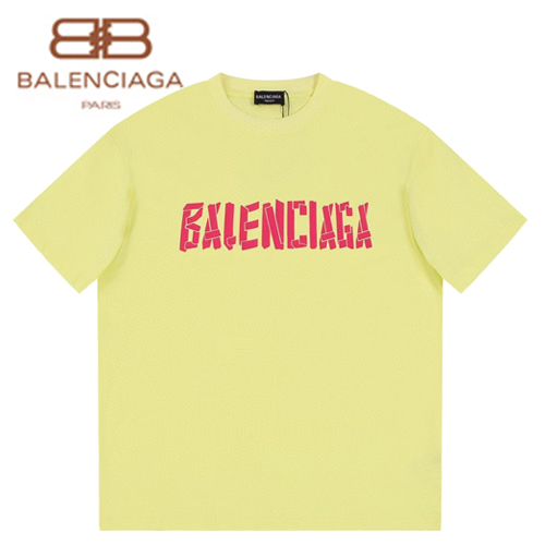 BALENCIAGA-06134 발렌시아가 옐로우 프린트 장식 티셔츠 남여공용