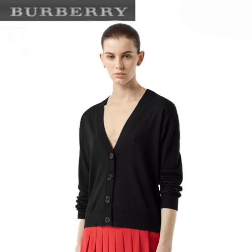 BURBERRY-80170121 버버리 블랙 빈티지 체크 디테일 메리노 울 카디건