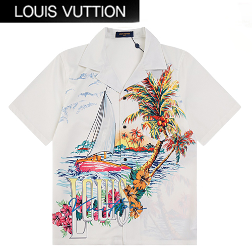 LOUIS VUITTON-06115 루이비통 화이트 야자수 프린트 장식 셔츠 남여공용