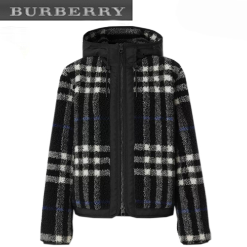 BURBERRY-80607791 버버리 다크 블루 이그재저레이트 체크 플리스 후드 재킷 남여공용