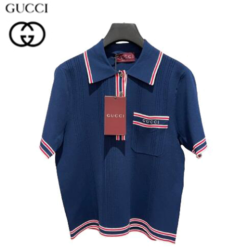 GUCCI-07305 구찌 네이비 스트라이프 장식 폴로 트셔츠 여성용