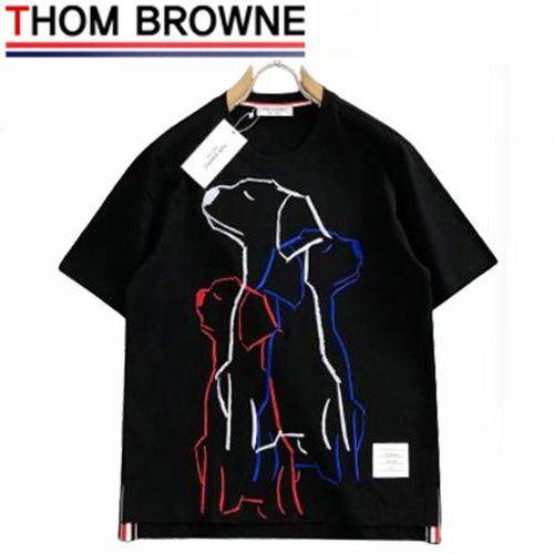 THOM BROWNE-05186 톰 브라운 블랙 도그 아플리케 장식 티셔츠 남성용