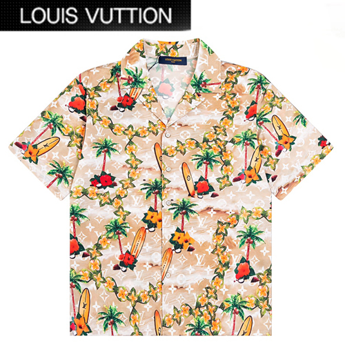 LOUIS VUITTON-06117 루이비통 베이지 모노그램 프린트 장식 셔츠 남여공용