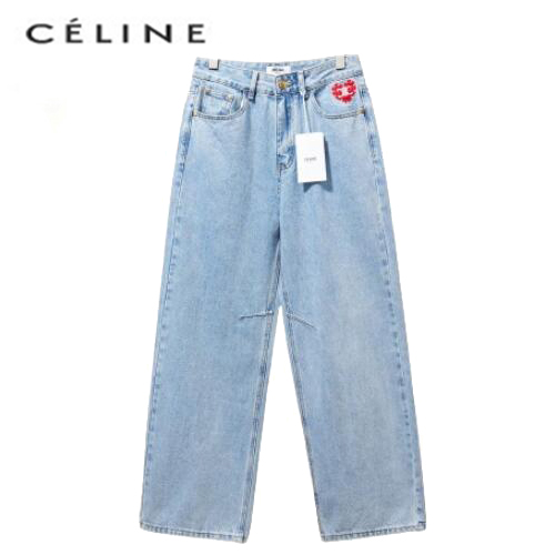 CELINE-06129 셀린느 라이트 블루 아플리케 장식 청바지 여성용