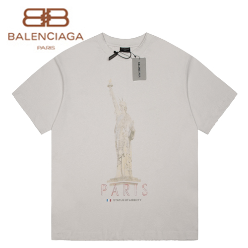 BALENCIAGA-06119 발렌시아가 라이트 그레이 프린트 장식 티셔츠 남여공용