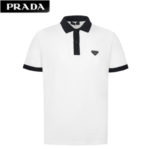 PRADA-06019 프라다 화이트 트라이앵글 로고 폴로 티셔츠 남성용